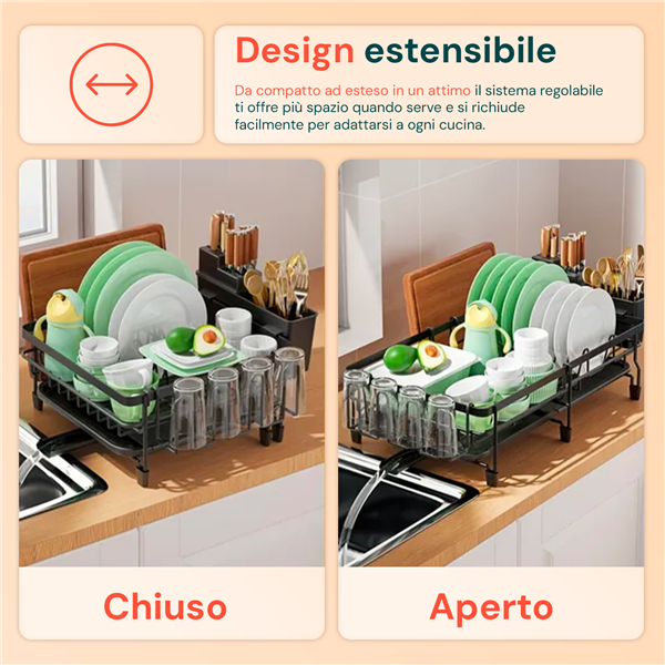 AVILIA SCOLAPIATTO DA CUCINA ESTENSIBILE MODULARE ANTIRUGGINE E CON PORTAPOSATE