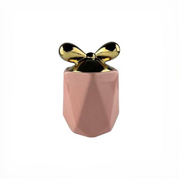 MMZ BARATTOLO ROSA CON FIOCCO ORO IN PORCELLANA ML.1100