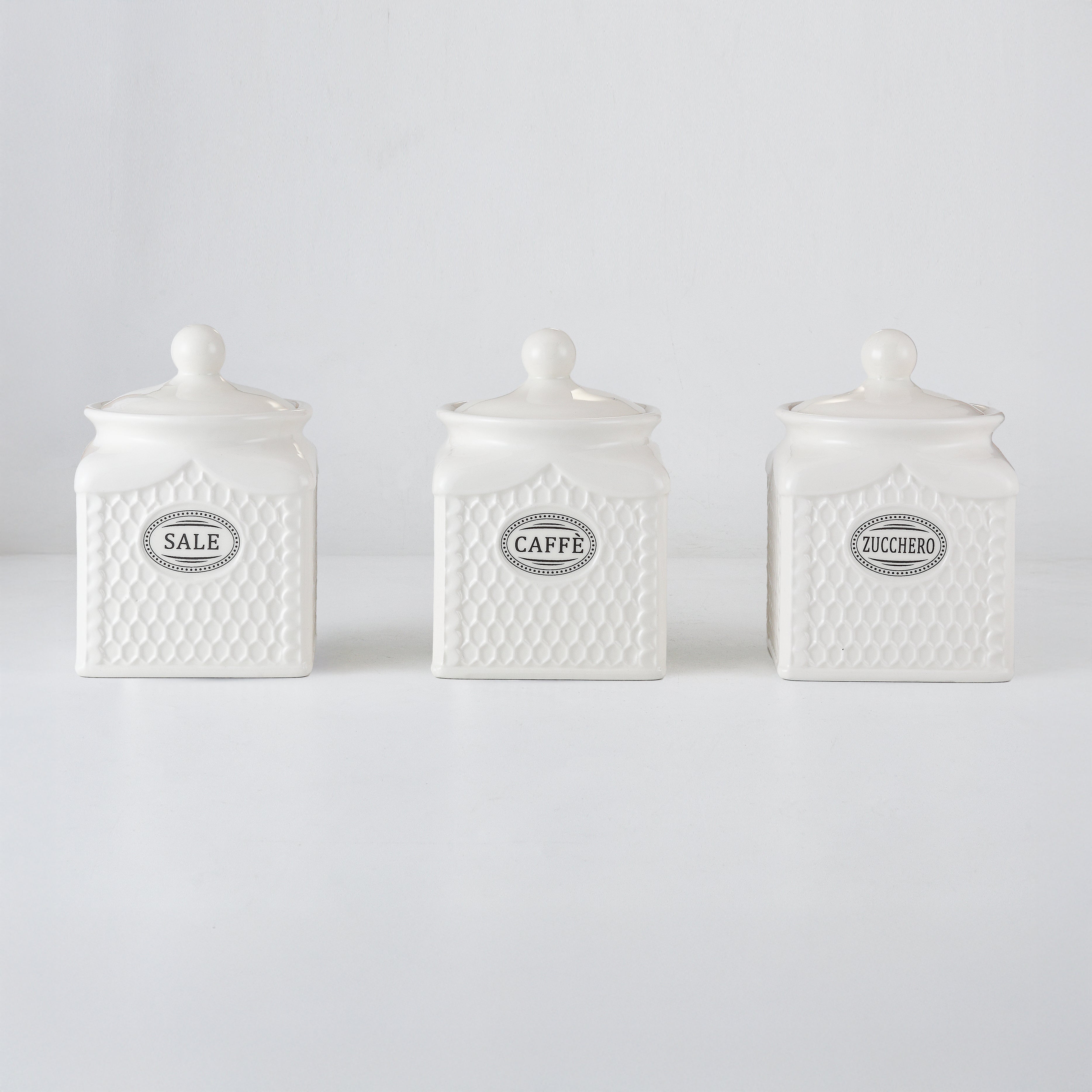 MMZ BARATTOLI 3PZ IN CERAMICA 500ML CM.9X9XH12,5 MODELLO MIELE