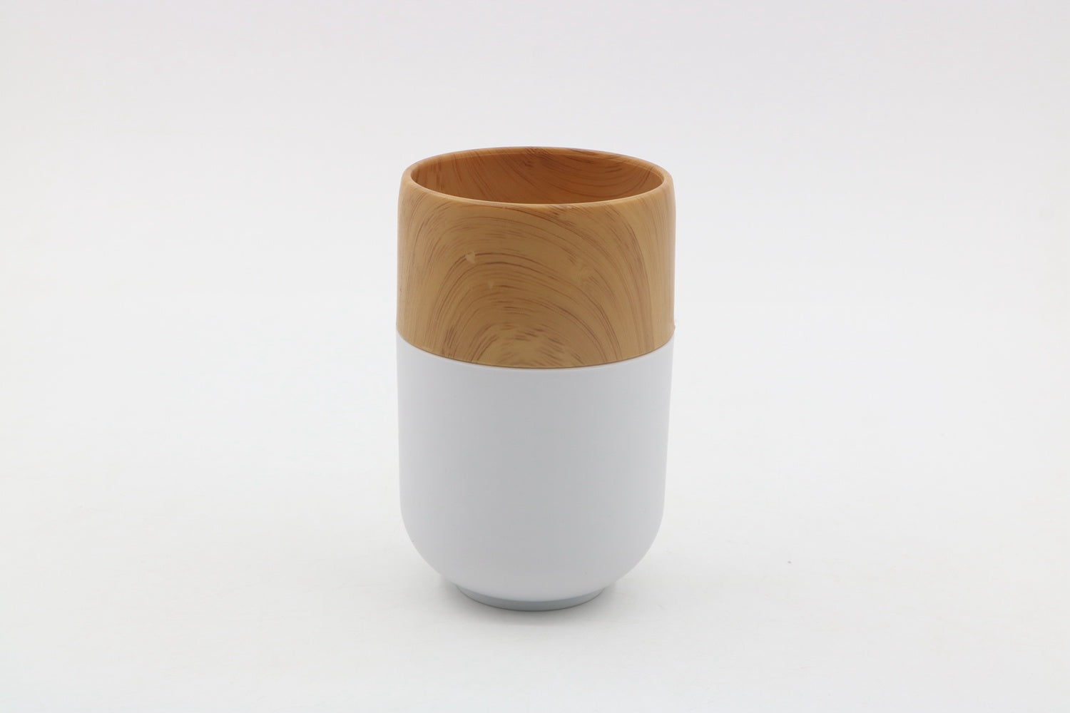 MMZ PORTASPAZZOLINO PLASTICA BIANCO E BAMBOO DM7,5XH11,5