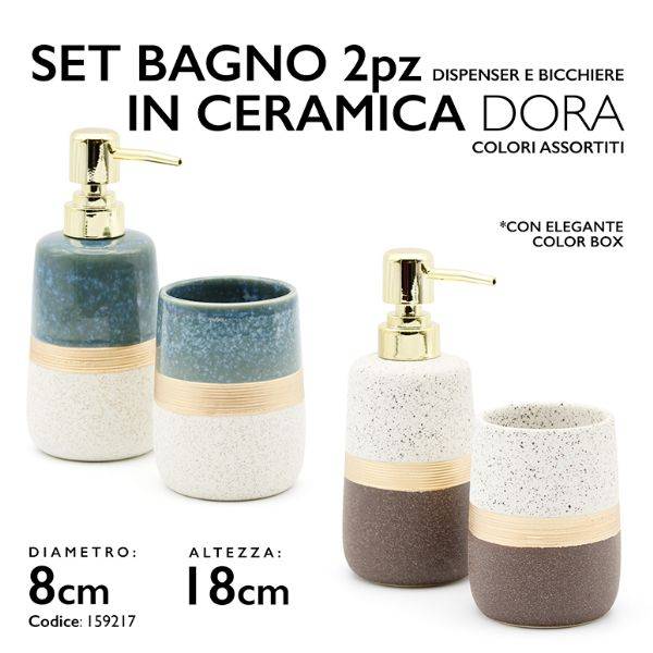 MMZ SET BAGNO 2PZ LISA IN CERAMICA DISPENSER E BICCHIERE COL.ASS.