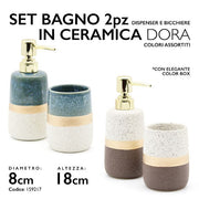 MMZ SET BAGNO 2PZ DORA IN CERAMICA DISPENSER E BICCHIERE COL. ASS.