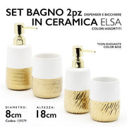 MMZ SET BAGNO 2PZ ELSA IN CERAMICA DISPENSER E BICCHIERE COL. ASS.