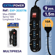 HD MULTIPRESA 6 POSTI BIPASSO 3 SCHUKO C/INTERRUTTORE ON/OFF ART.EXP203077N