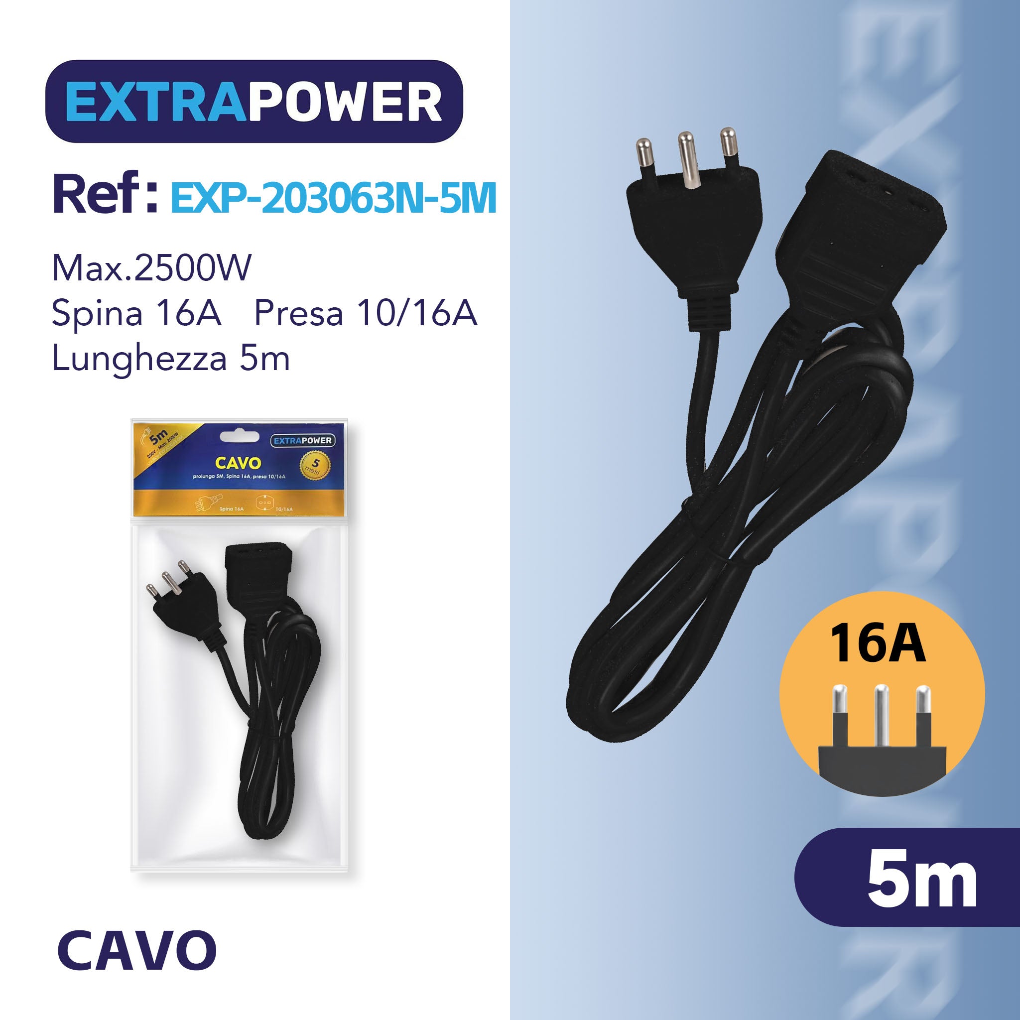 HD PROLUNGA 5MT SPINA 16A PRESA 10/16A ART.EXP203063N-5M
