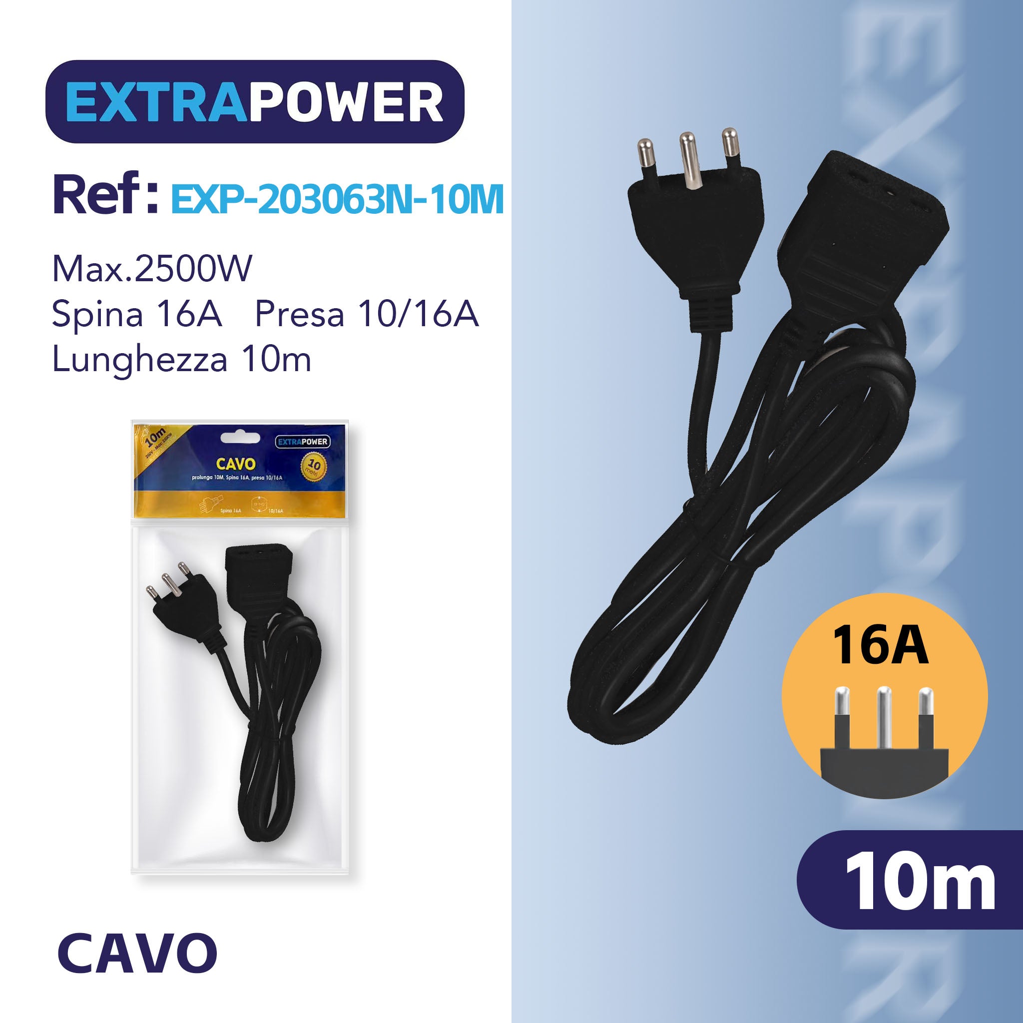 HD PROLUNGA 10MT SPINA 16A PRESA 10/16A ART.EXP203063N-10M