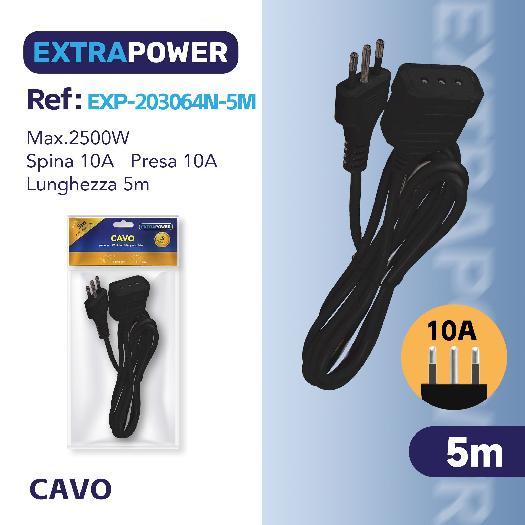 HD PROLUNGA 5MT SPINA 10A PRESA 10A ART.EXP203064N-5M