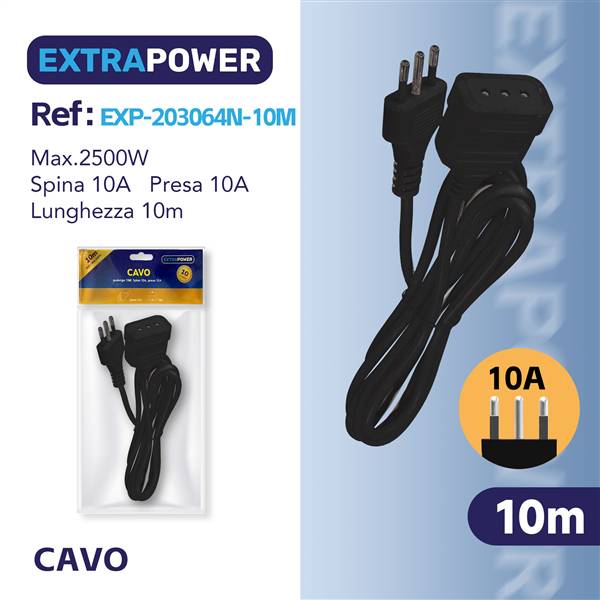 HD PROLUNGA 10MT SPINA 10A PRESA 10A ART.EXP203064N-10M