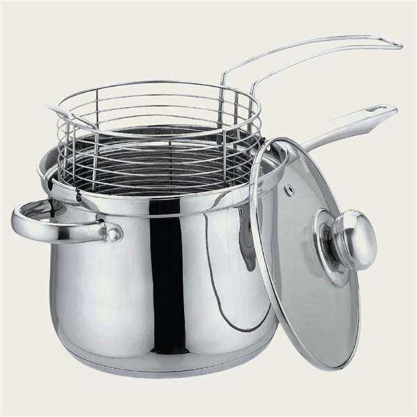 ARCA PENTOLA INOX FRIGGITRICE CM.18 CON COPERCHIO E DOPPIO MANICO