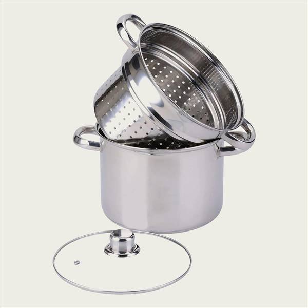 ARCA PENTOLA INOX 3PZ CM.20 CON CESTELLO E COPERCHIO VETRO