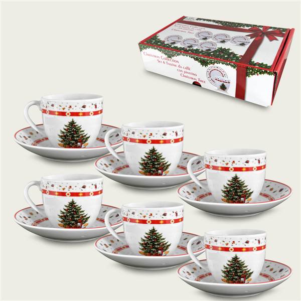 ARCA TAZZINE 6PZ C/PIATTINO C.TREE XMAS NATALE