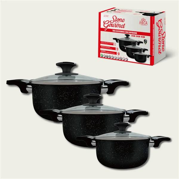 ARCA CASSERUOLE 3PZ C/COP 16/20/24 STONE STONEGOURMET INDUZIONE