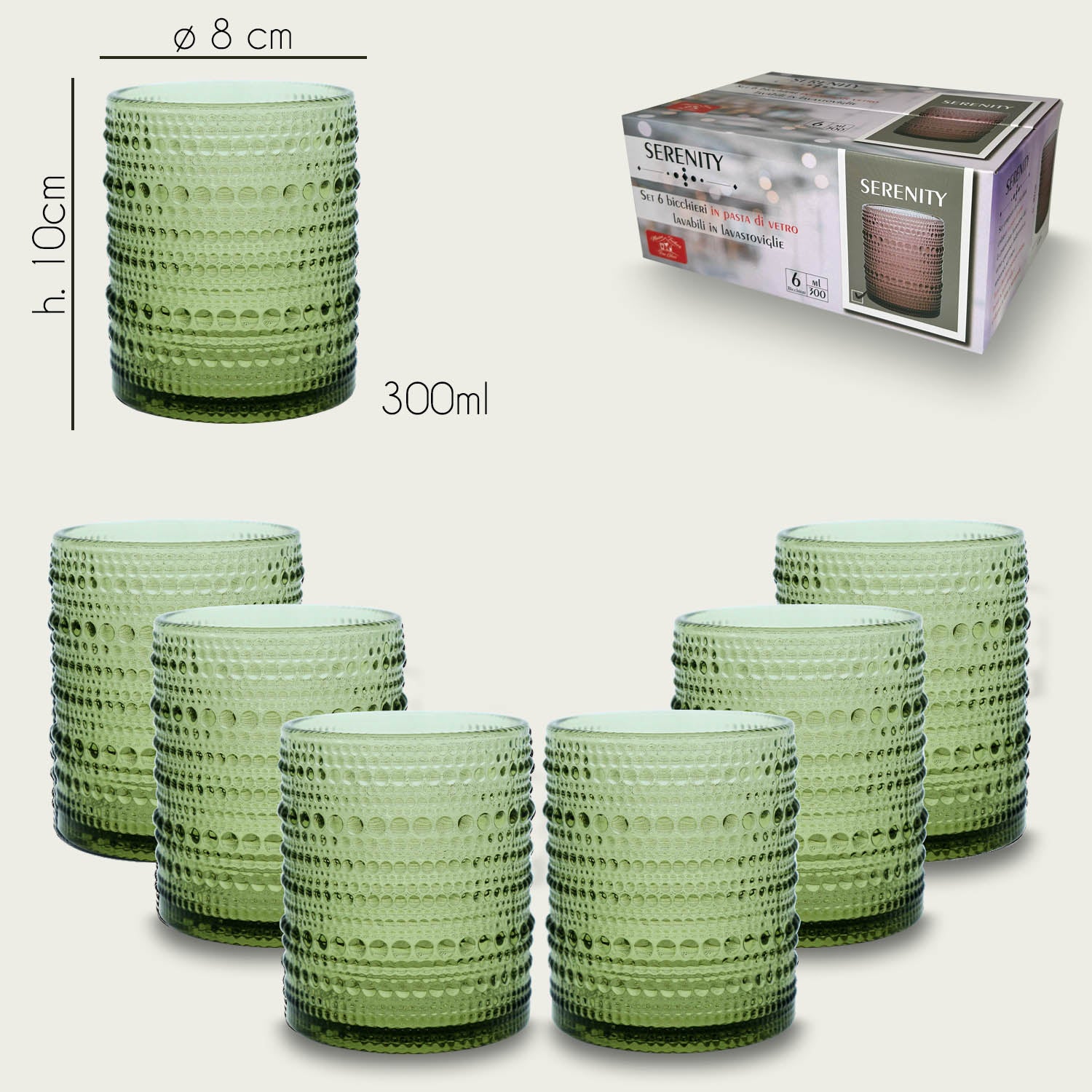 ARCA BICCHIERI 6PZ SERENITY VERDE 300ML