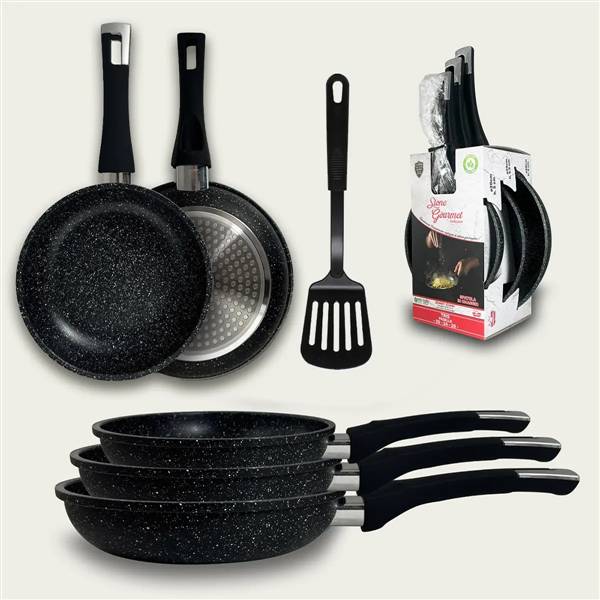 ARCA TRIS PADELLE 20/24/28 STONEGOURMET CON SPATOLA INDUZIONE
