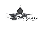 HOME BAVARIA SET PADELLE 13PZ NERE 20/24/28/32CM CON COPERCHI IN VETRO E MESTOLI