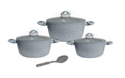 HOME BAVARIA SET CASSERUOLE 7PZ GRIGIE 20/24/28CM CON COPERCHI VETRO E MESTOLO