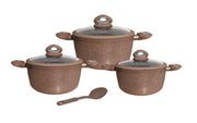 HOME BAVARIA SET CASSERUOLE 7PZ ORO 20/24/28CM CON COPERCHI IN VETRO E MESTOLO