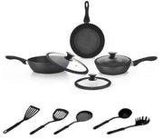 HOME BAVARIA BATTERIA 11PZ NERA ADATTE ALL'INDUZIONE + 5 MESTOLO NYLON