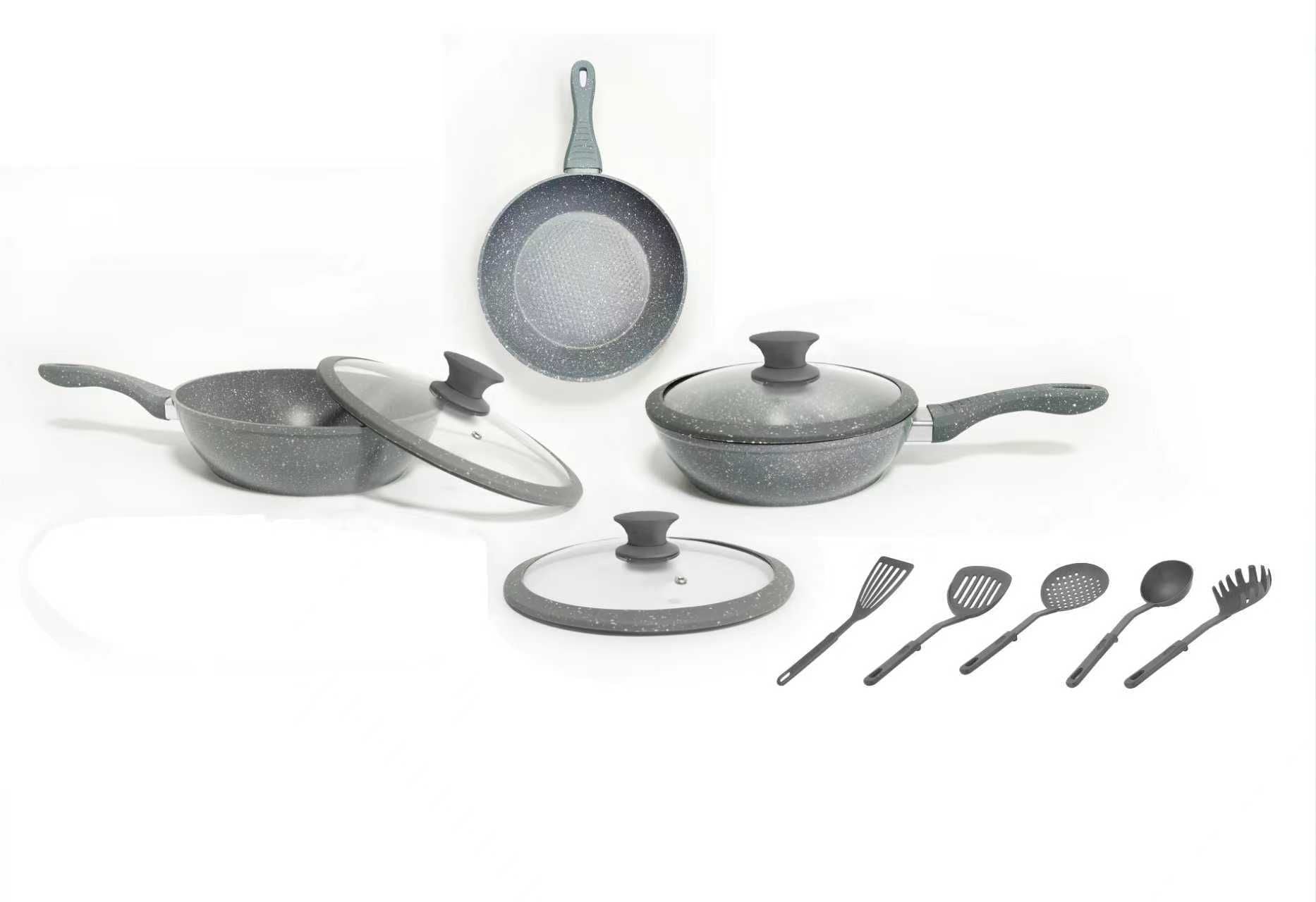 HOME BAVARIA BATTERIA 11PZ GRIGIA ADATTE ALL'INDUZIONE + 5 MESTOLO NYLON