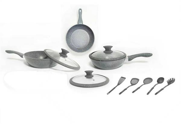 HOME BAVARIA SET PADELLE 11PZ GRIGIA ADATTE ALL'INDUZIONE + 5 MESTOLO NYLON