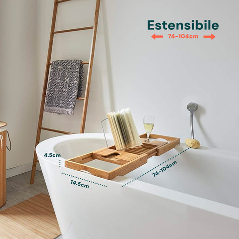 AVILIA VASSOIO ESTENSIBILE PER VASCA DA BAGNO IN BAMBU 104X14,5X4,5 CM.