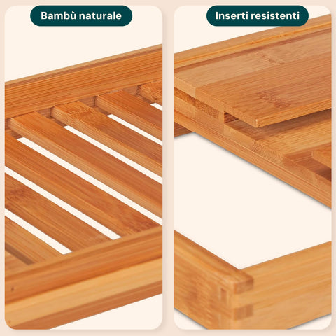 AVILIA VASSOIO ESTENSIBILE PER VASCA DA BAGNO IN BAMBU 104X14,5X4,5 CM.
