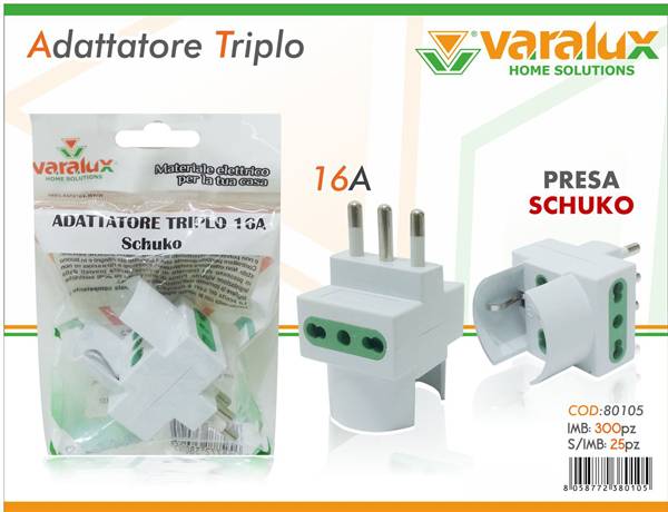 VARALUX ADATTATORE TRIPLO SCHUKO 16A 