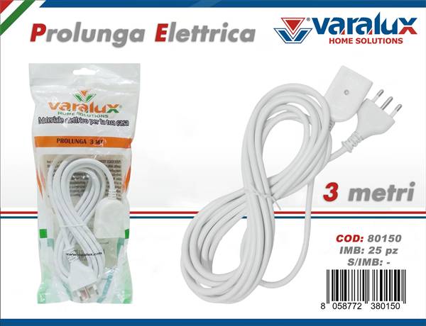 VARALUX PROLUNGA 3MT 16A PRESA BIPASSO 