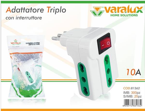VARALUX ADATTATORE TRIPLO C/INT 10A 