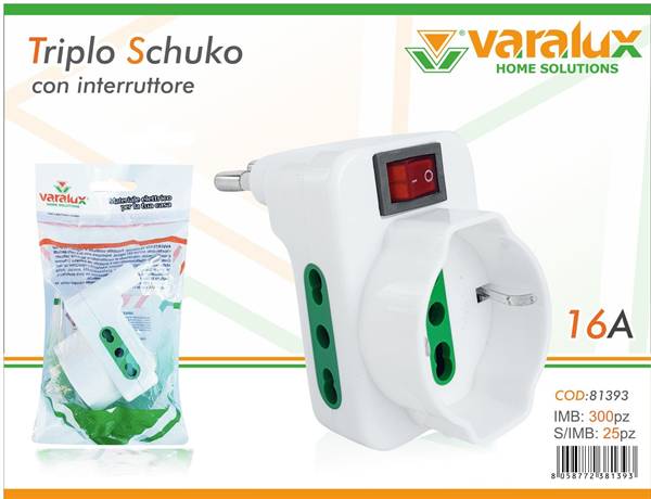 VARALUX TRIPLO SCHUCO C/INTERRUTTORE 16A 