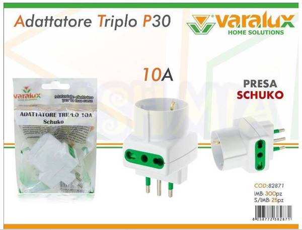 VARALUX ADATTATORE TRIPLO SCHUKO 10A P30 