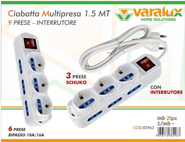 VARALUX CIABATTA MULTIPRESA 1,5MT 9POSTI 