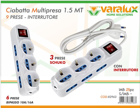 VARALUX CIABATTA MULTIPRESA 1,5MT 9POSTI - Infinity Home Store