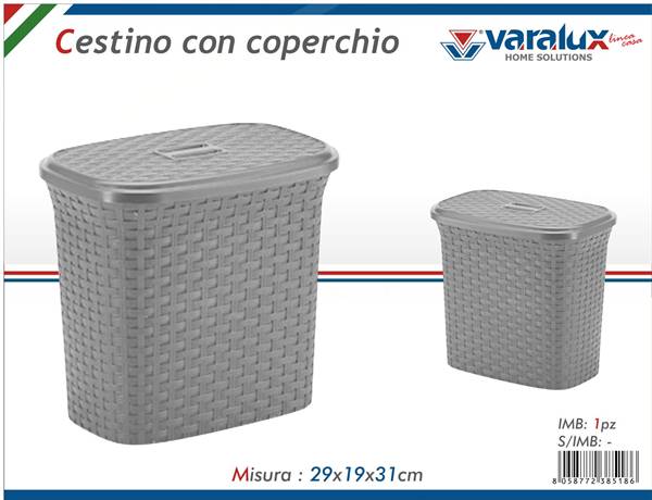 VARALUX CESTINO CON COPERCHIO RATTAN GRI 