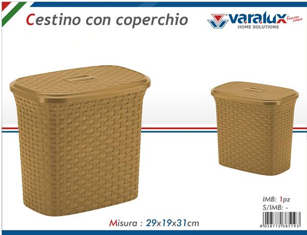 VARALUX CESTINO CON COPERCHIO RATTAN BEI 