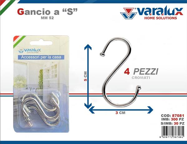 VARALUX GANCIO "S" MM.52 CROMO 4PZ 