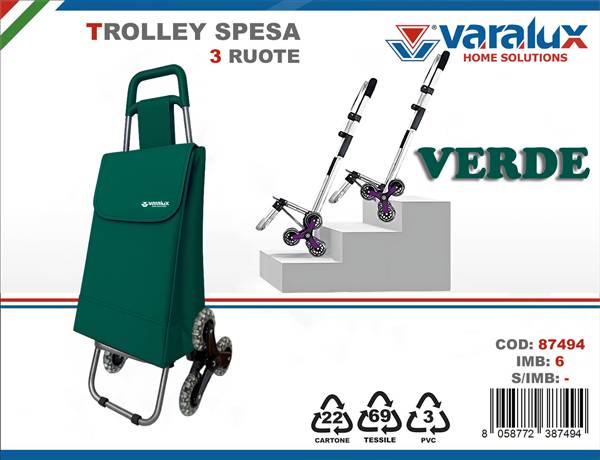 VARALUX TROLLEY SPESA 3 RUOTE VERDE 