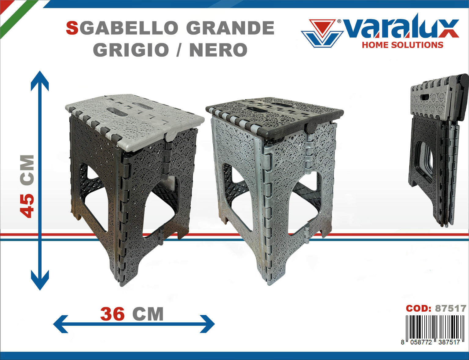 VARALUX SGABELLO PIEGHEVOLE GRANDE GRIGIO/NERO