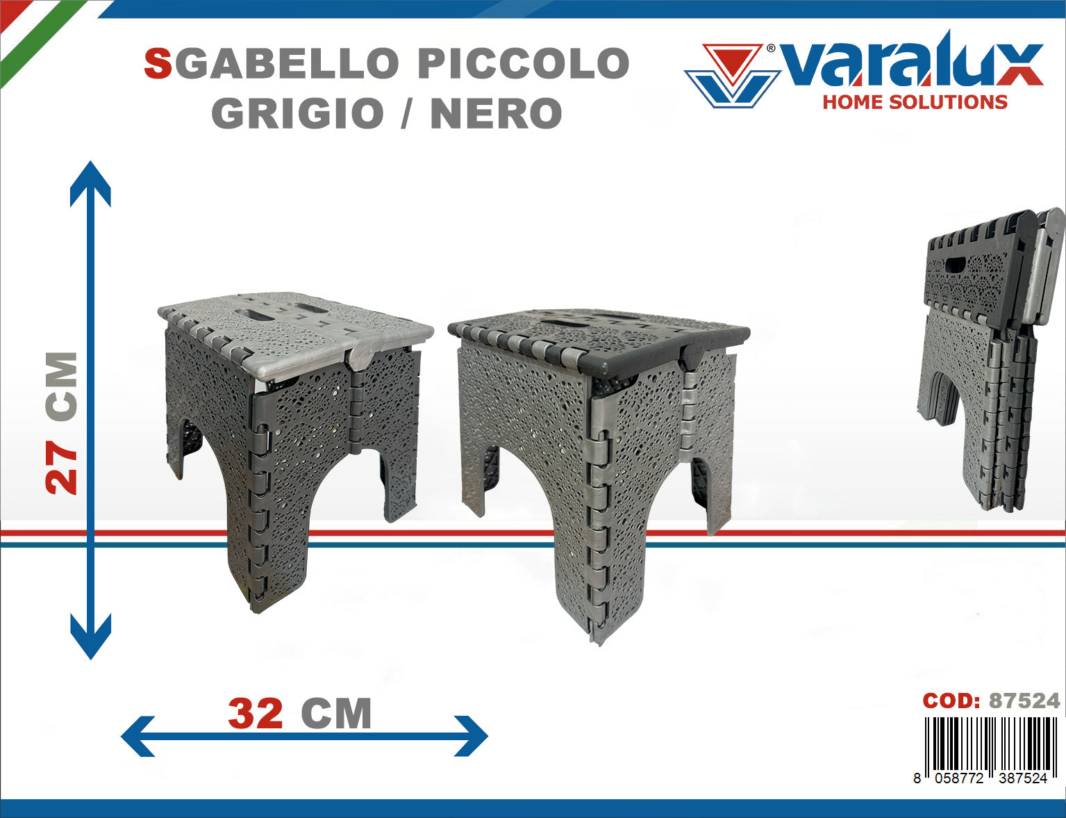 VARALUX SGABELLO PIEGHEVOLE PICCOLO GRIGIO/NERO