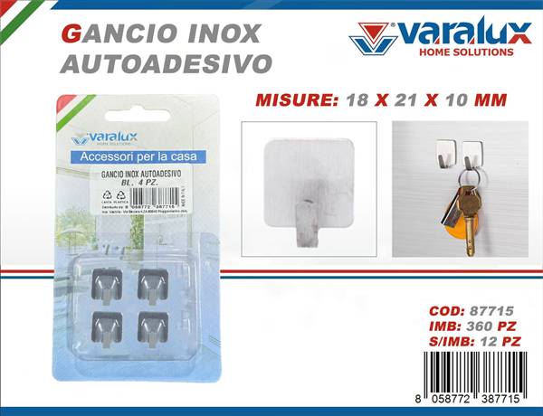 VARALUX GANCIO ADESIVO 4PZ CROMO 