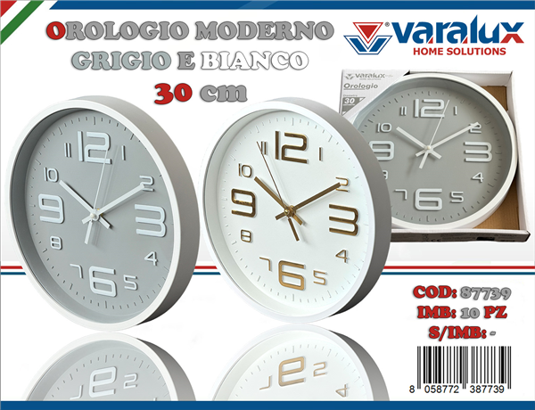 VARALUX OROLOGIO MODERNO BIANCO E GRIGIO