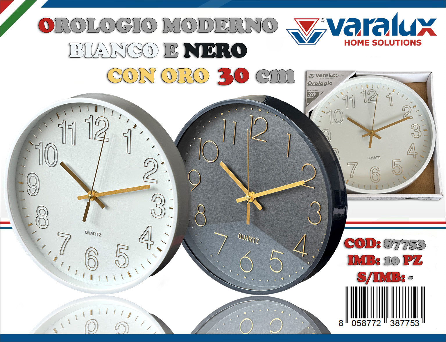VARALUX OROLOGIO MODERNO NERO E BIANCO