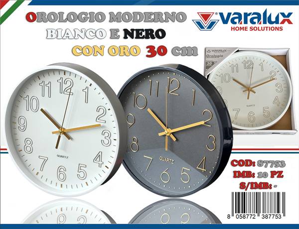 VARALUX OROLOGIO MODERNO NERO E BIANCO 