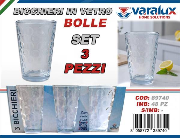 VARALUX BICCHIERE VETRO 3PZ BOLLE 