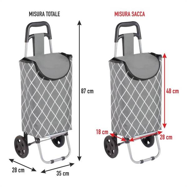 PRATIKO DESY HOME CARRELLO SPESA SUSANNA 24LT MAX 18KG GRIGIO