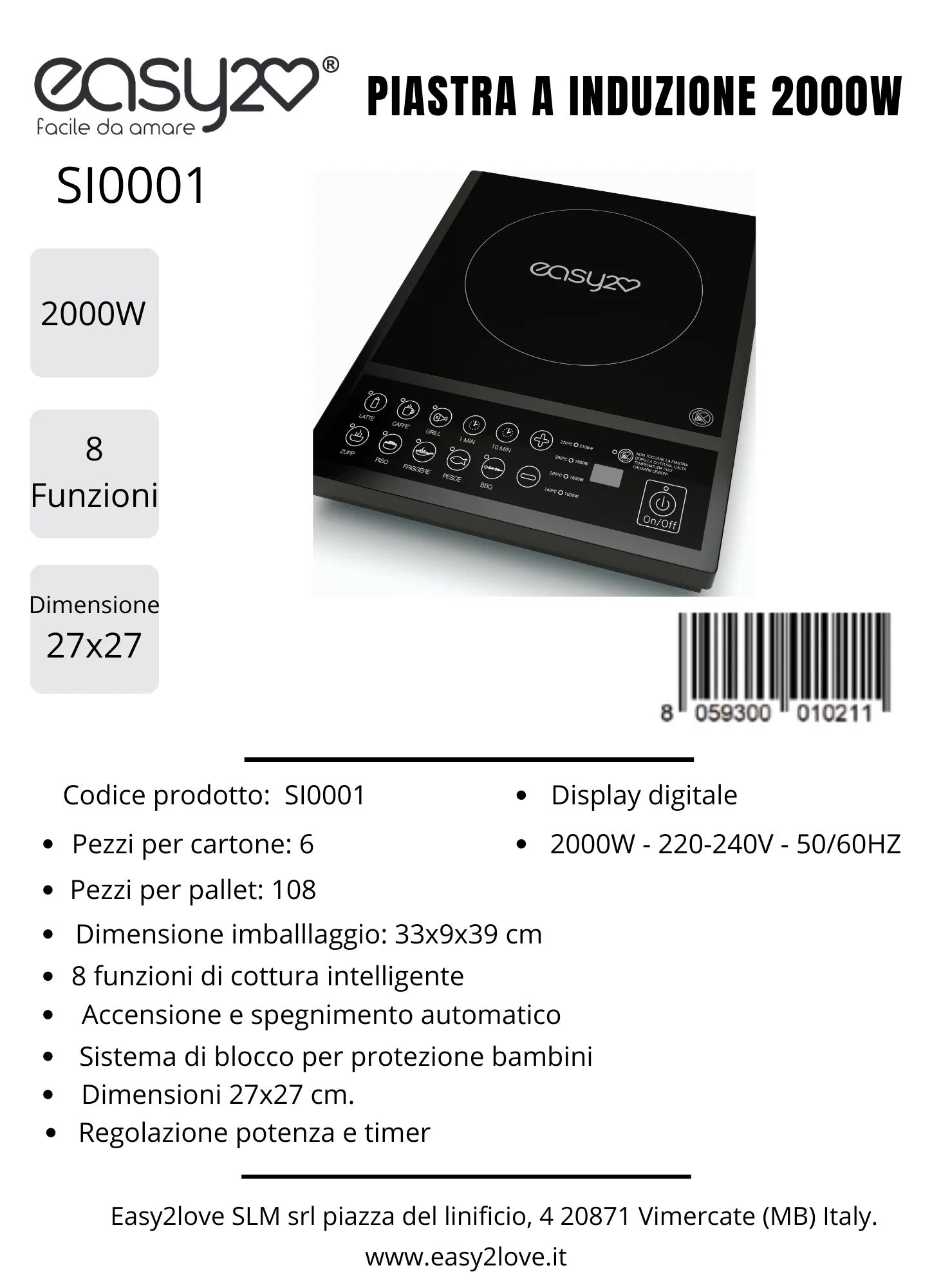 SLM PIASTRA INDUZIONE 2000W SI0001
