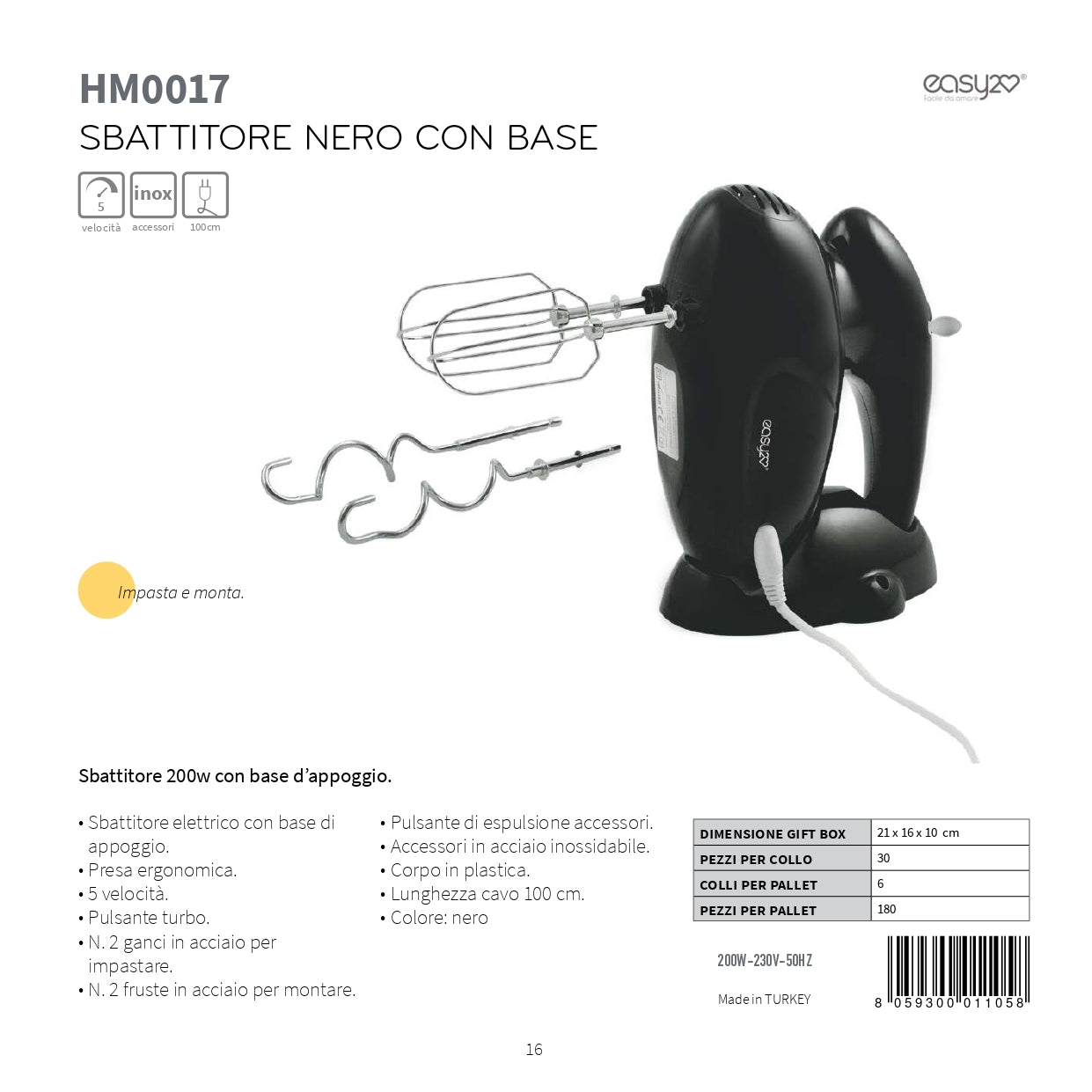 SLM SBATTITORE NERO CON BASE 200W