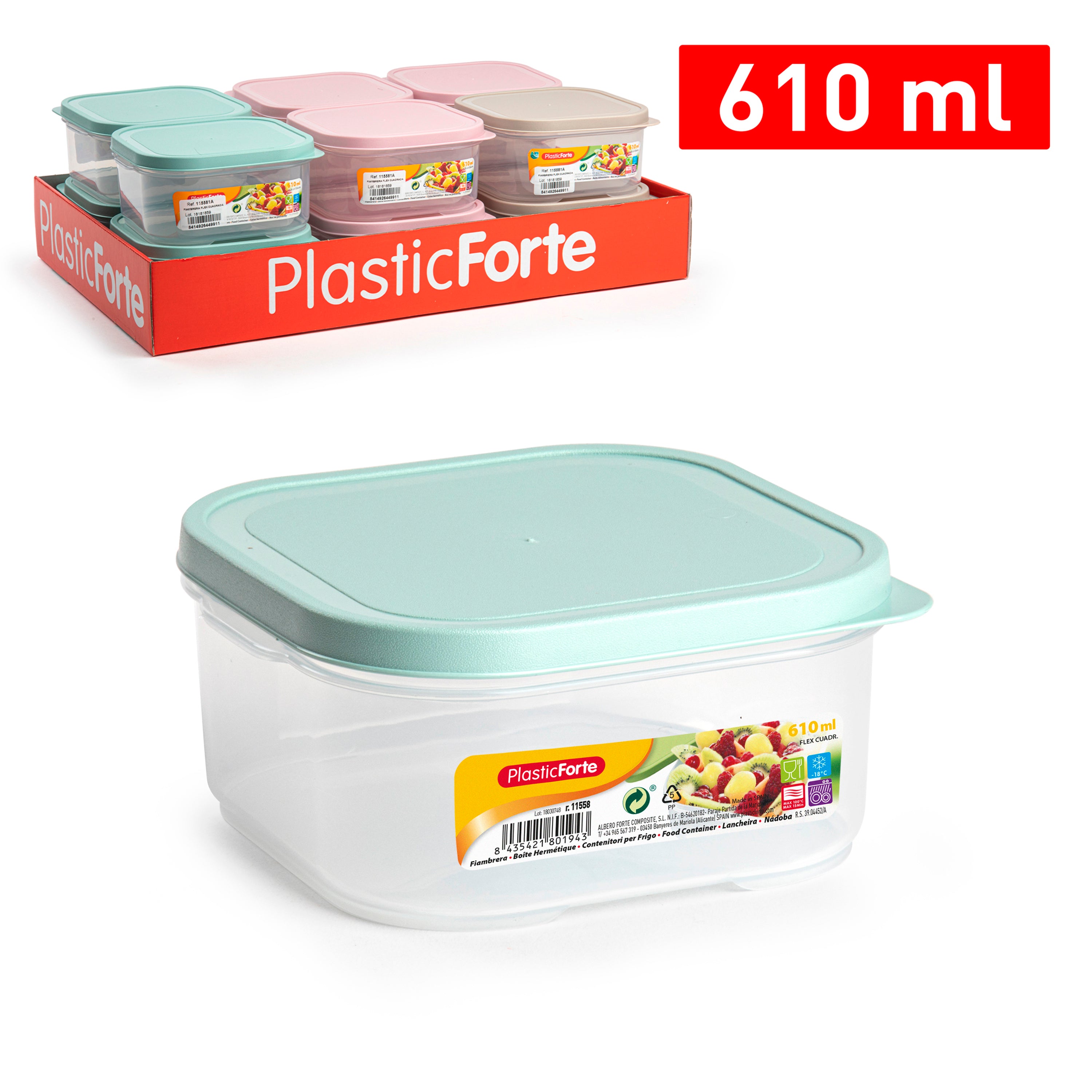 PLASTICFORTE CONTENITORE QUAD 610ML FLEX SURT VRM