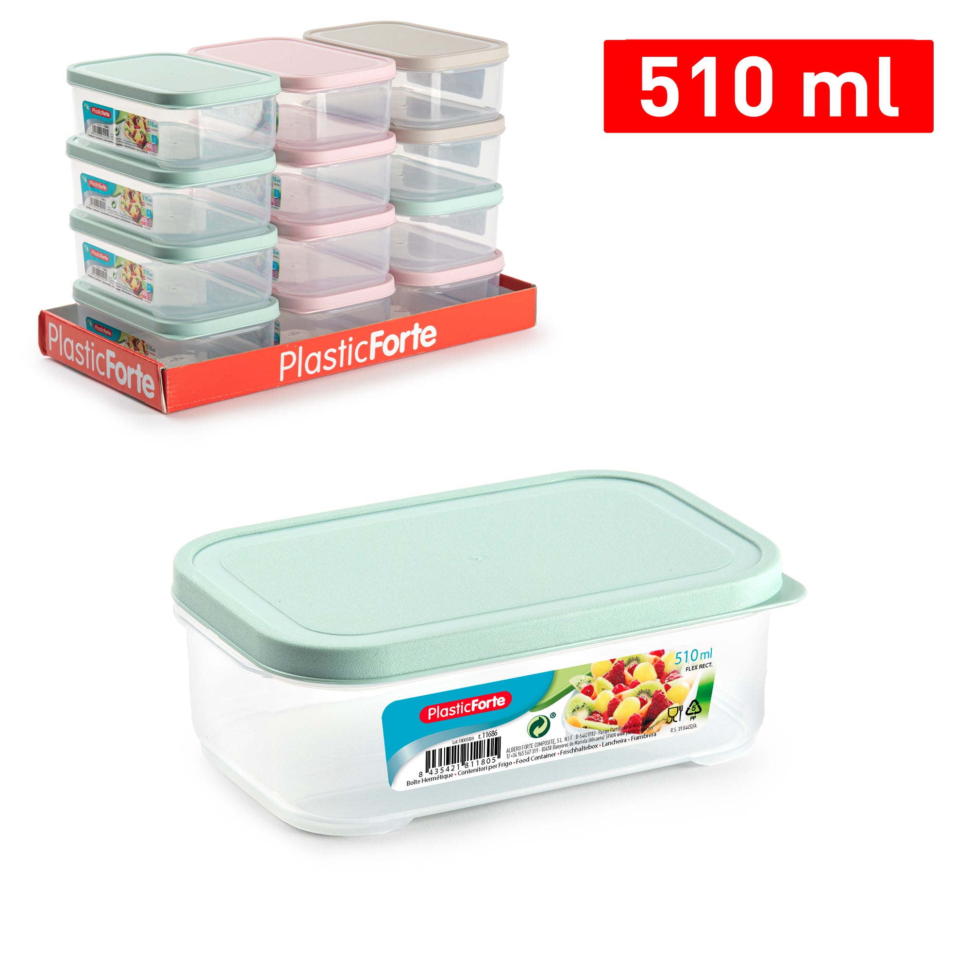 PLASTICFORTE CONTEN RETT 510ML FLEX SURT VRM