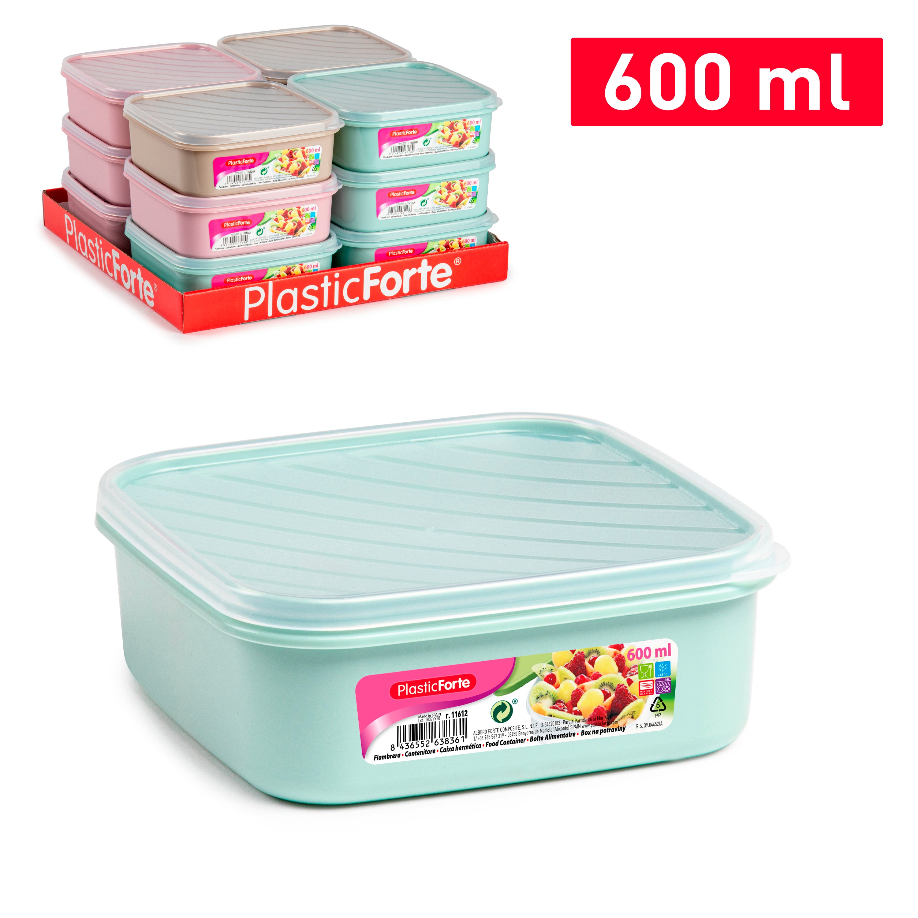 PLASTICFORTE CONTEN QUAD 600ML BASSO SURT VRM COMBI